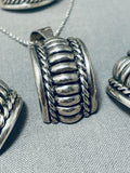 Tommy Charlie Vintage Native American Navajo Sterling Silver Necklace Earring Ring Set-Nativo Arts
