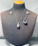 Tommy Charlie Vintage Native American Navajo Sterling Silver Necklace Earring Ring Set-Nativo Arts