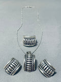 Tommy Charlie Vintage Native American Navajo Sterling Silver Necklace Earring Ring Set-Nativo Arts