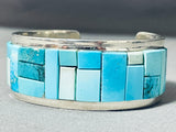 Tommy Jackson Native American Navajo Light Blue Turquoise Inlay Sterling Silver Bracelet-Nativo Arts