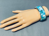 Tommy Jackson Native American Navajo Light Blue Turquoise Inlay Sterling Silver Bracelet-Nativo Arts