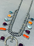 Tommy Lewis Native American Navajo Turquoise Sterling Silver Squash Blossom Necklace-Nativo Arts