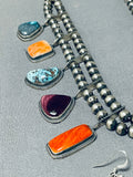 Tommy Lewis Native American Navajo Turquoise Sterling Silver Squash Blossom Necklace-Nativo Arts