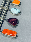 Tommy Lewis Native American Navajo Turquoise Sterling Silver Squash Blossom Necklace-Nativo Arts