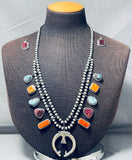 Tommy Lewis Native American Navajo Turquoise Sterling Silver Squash Blossom Necklace-Nativo Arts