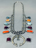 Tommy Lewis Native American Navajo Turquoise Sterling Silver Squash Blossom Necklace-Nativo Arts