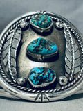 Tower Of Two Leaves Vintage Native American Navajo Turquoise Sterling Silver Bracelet-Nativo Arts