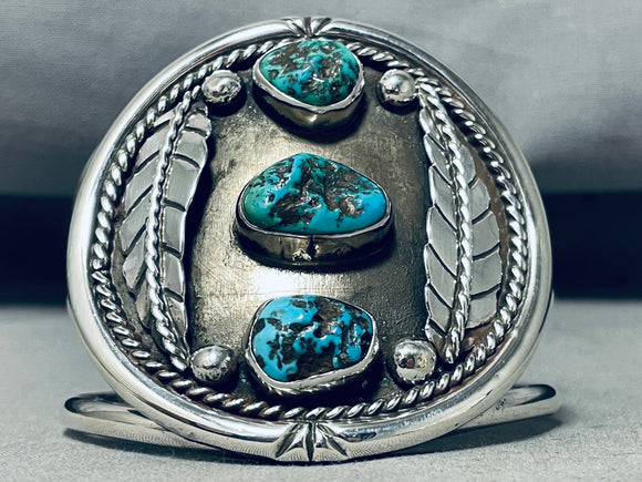 Tower Of Two Leaves Vintage Native American Navajo Turquoise Sterling Silver Bracelet-Nativo Arts