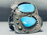 Towering A.m.c Vintage Native American Navajo Turquoise Leaf Sterling Silver Bracelet Cuff-Nativo Arts