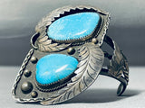 Towering A.m.c Vintage Native American Navajo Turquoise Leaf Sterling Silver Bracelet Cuff-Nativo Arts