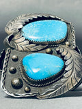 Towering A.m.c Vintage Native American Navajo Turquoise Leaf Sterling Silver Bracelet Cuff-Nativo Arts