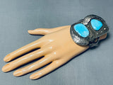 Towering A.m.c Vintage Native American Navajo Turquoise Leaf Sterling Silver Bracelet Cuff-Nativo Arts