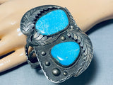 Towering A.m.c Vintage Native American Navajo Turquoise Leaf Sterling Silver Bracelet Cuff-Nativo Arts