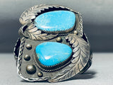 Towering A.m.c Vintage Native American Navajo Turquoise Leaf Sterling Silver Bracelet Cuff-Nativo Arts