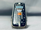 Towering Detailed Native American Navajo Turquoise Night Sky Sterling Silver Ring-Nativo Arts