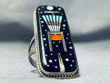 Towering Detailed Native American Navajo Turquoise Night Sky Sterling Silver Ring-Nativo Arts