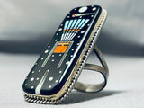 Towering Detailed Native American Navajo Turquoise Night Sky Sterling Silver Ring-Nativo Arts