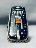 Towering Detailed Native American Navajo Turquoise Night Sky Sterling Silver Ring-Nativo Arts