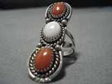 Towering Domed Coral Vintage Native American Jewelry Navajo Sterling Silver Ring Old-Nativo Arts