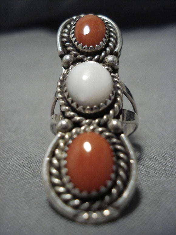 Towering Domed Coral Vintage Native American Jewelry Navajo Sterling Silver Ring Old-Nativo Arts