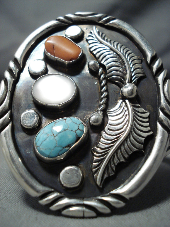 Towering Native American Navajo Spiderweb Turquoise Sterling Silver Bracelet-Nativo Arts