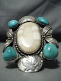 Towering Vintage Agate Turquoise Native American Navajo Sterling Silver Bracelet Old-Nativo Arts