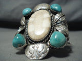 Towering Vintage Agate Turquoise Native American Navajo Sterling Silver Bracelet Old-Nativo Arts