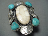 Towering Vintage Agate Turquoise Native American Navajo Sterling Silver Bracelet Old-Nativo Arts