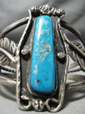 Towering Vintage Native American Navajo Blue Gem Turquoise Sterling Silver Leaf Bracelet Old-Nativo Arts