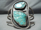 Towering Vintage Native American Navajo Double Turquoise Chunk Sterling Silver Bracelet Old-Nativo Arts