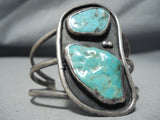 Towering Vintage Native American Navajo Double Turquoise Chunk Sterling Silver Bracelet Old-Nativo Arts