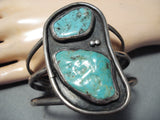 Towering Vintage Native American Navajo Double Turquoise Chunk Sterling Silver Bracelet Old-Nativo Arts