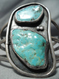 Towering Vintage Native American Navajo Double Turquoise Chunk Sterling Silver Bracelet Old-Nativo Arts