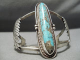 Towering Vintage Native American Navajo Elongated #8 Turquoise Sterling Silver Bracelet Old-Nativo Arts