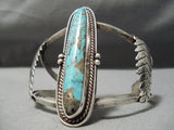 Towering Vintage Native American Navajo Elongated #8 Turquoise Sterling Silver Bracelet Old-Nativo Arts