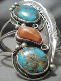 Towering Vintage Native American Navajo Old Morenci Turquoise Sterling Silver Bracelet Old-Nativo Arts