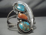 Towering Vintage Native American Navajo Old Morenci Turquoise Sterling Silver Bracelet Old-Nativo Arts