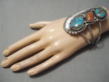 Towering Vintage Native American Navajo Old Morenci Turquoise Sterling Silver Bracelet Old-Nativo Arts