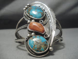 Towering Vintage Native American Navajo Old Morenci Turquoise Sterling Silver Bracelet Old-Nativo Arts