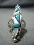 Towering Vintage Native American Navajo Turquoise Shell Sterling Silver Ring Old-Nativo Arts