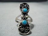 Towering Vintage Native American Navajo Turquoise Teardrop Sterling Silver Ring Old-Nativo Arts