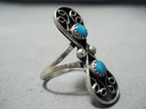Towering Vintage Native American Navajo Turquoise Teardrop Sterling Silver Ring Old-Nativo Arts