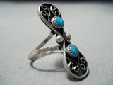 Towering Vintage Native American Navajo Turquoise Teardrop Sterling Silver Ring Old-Nativo Arts