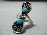 Towering Vintage Native American Navajo Turquoise Teardrop Sterling Silver Ring Old-Nativo Arts