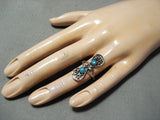 Towering Vintage Native American Navajo Turquoise Teardrop Sterling Silver Ring Old-Nativo Arts
