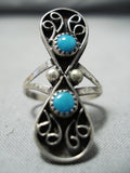 Towering Vintage Native American Navajo Turquoise Teardrop Sterling Silver Ring Old-Nativo Arts
