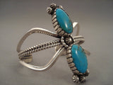 Towering Vintage Navajo Pilot Mountain Turquoise Native American Jewelry Silver Bracelet-Nativo Arts