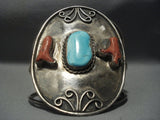 Towering Vintage Navajo Turquoise Coral Sterling Native American Jewelry Silver Bracelet-Nativo Arts
