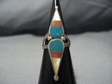 Towering Vintage Zuni Turquoise Coral Sterling Silver Native American Jewelry Ring-Nativo Arts