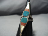 Towering Vintage Zuni Turquoise Coral Sterling Silver Native American Jewelry Ring-Nativo Arts